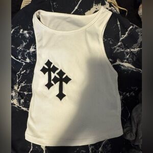 ROMWE White Tank Top with Black Cross Design